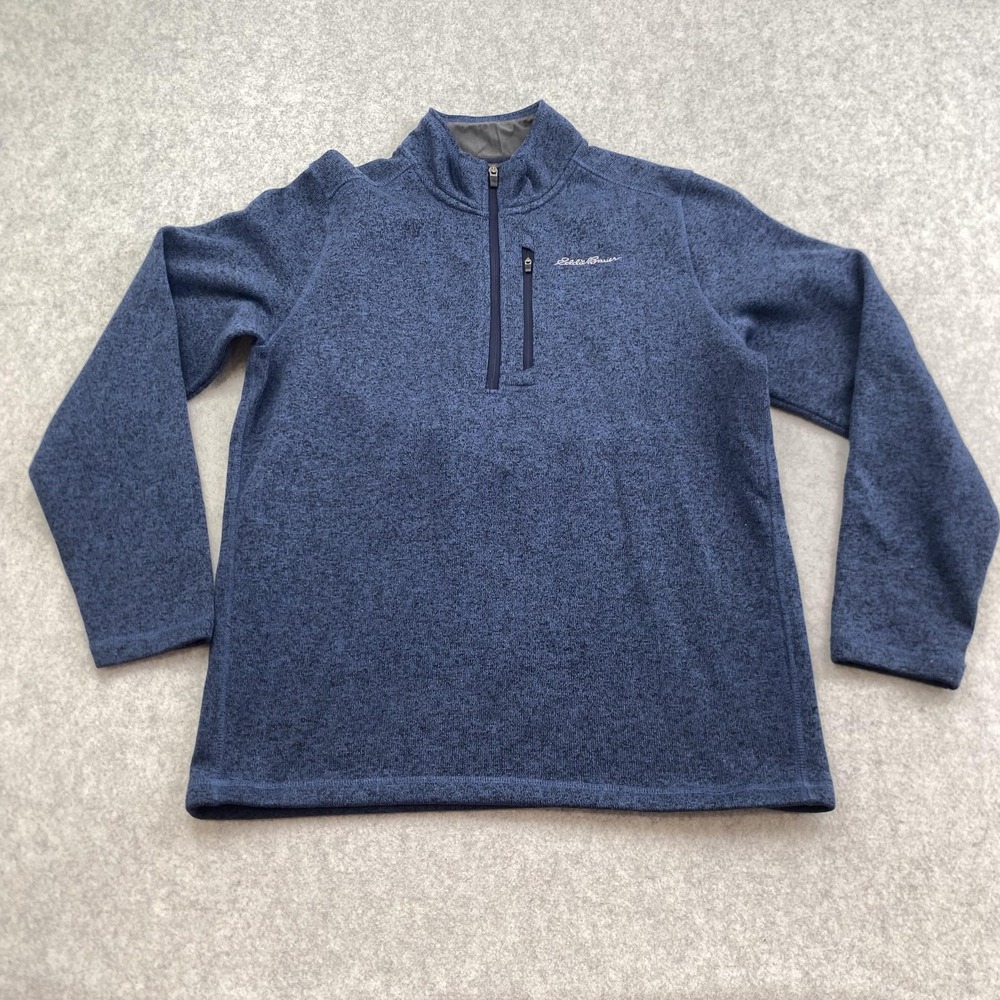 Eddie Bauer Sweatshirt Mens Large Blue 1/4 Zip Fleece Pullover Chest Pocket